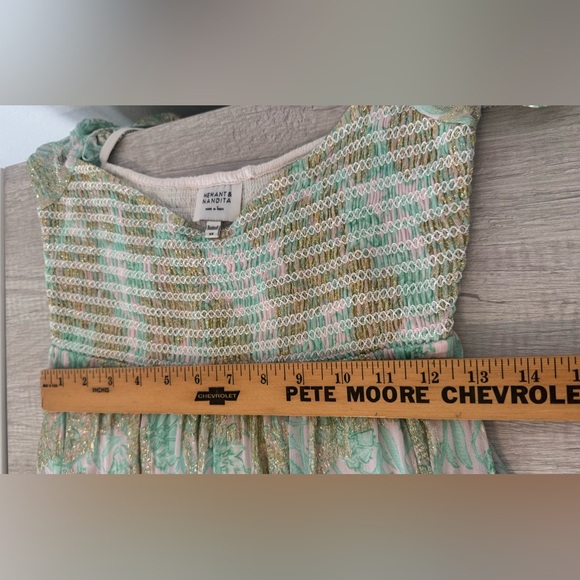 HEMANT & NANDITA Sidra Mini Dress Metallic Babydoll Flowy Sleeves XS ^FLAW* - Picture 7 of 11